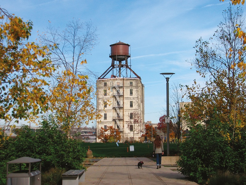 The Fields Park and Centennial Mills in the Pearl District, Portland, Oregon