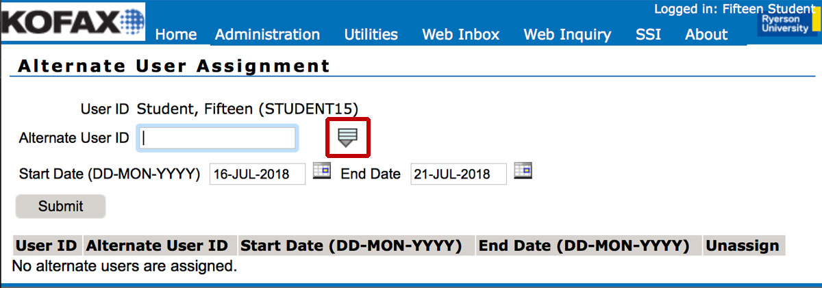 Screenshot showing the List of Values icon.