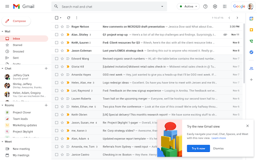 New Gmail layout features integrates email, Google Meet, Google Chat ...