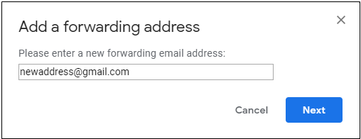 Prompt for entering the forwarding address.