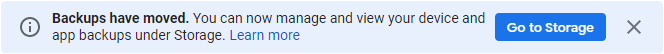 Banner message for new Backups section in Google Drive.