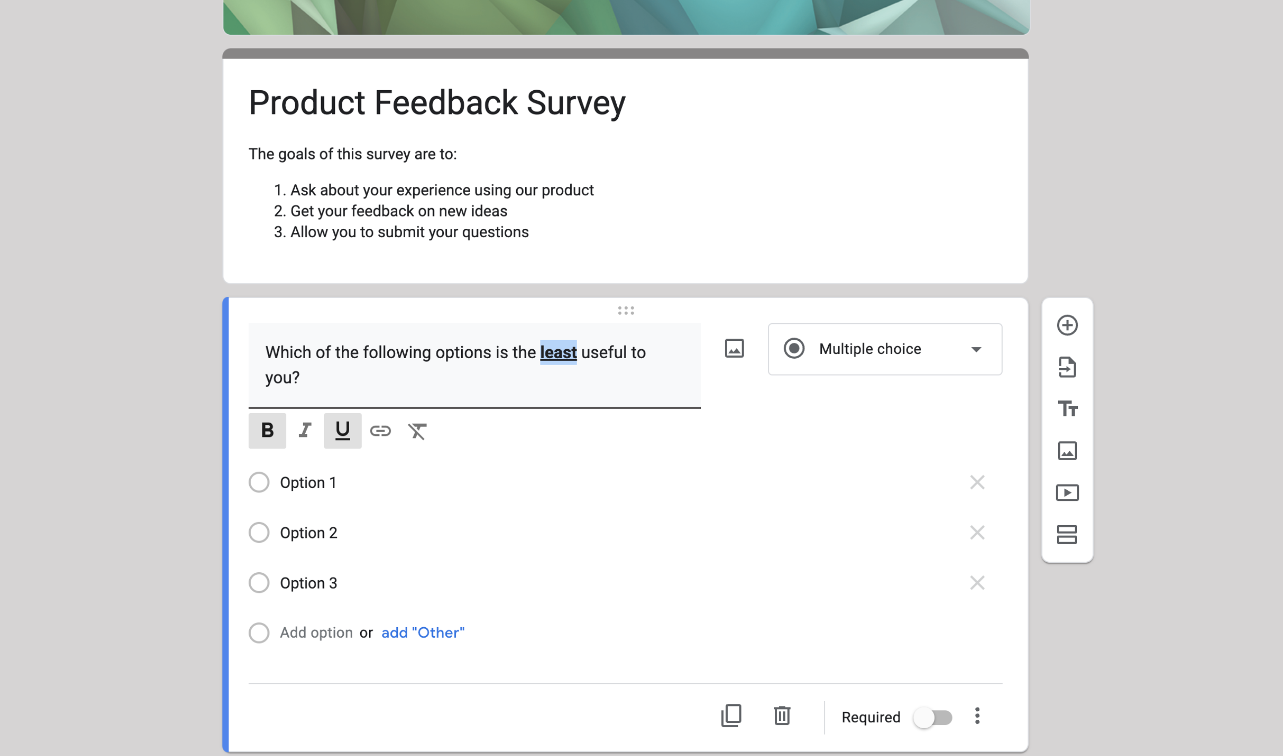 Google Forms rich text formatting