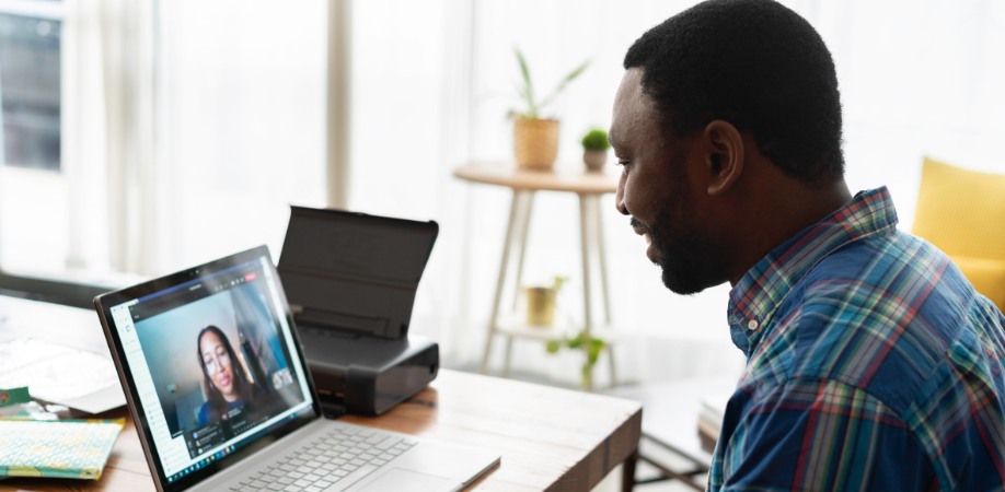 Student in remote interview meeting