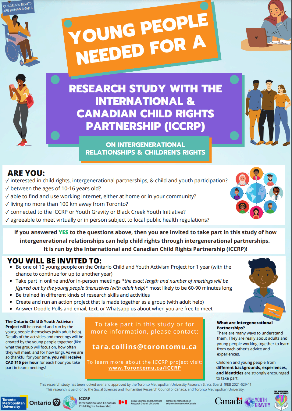 The International and Canadian Child Rights Partnership, Youth Gravity, and Black Creek Youth Initiative are LOOKING FOR YOUNG PEOPLE to be involved in their RESEARCH!