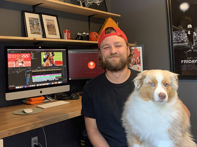 Steve Tzemis and his dog working on Olympics video for CBC. 