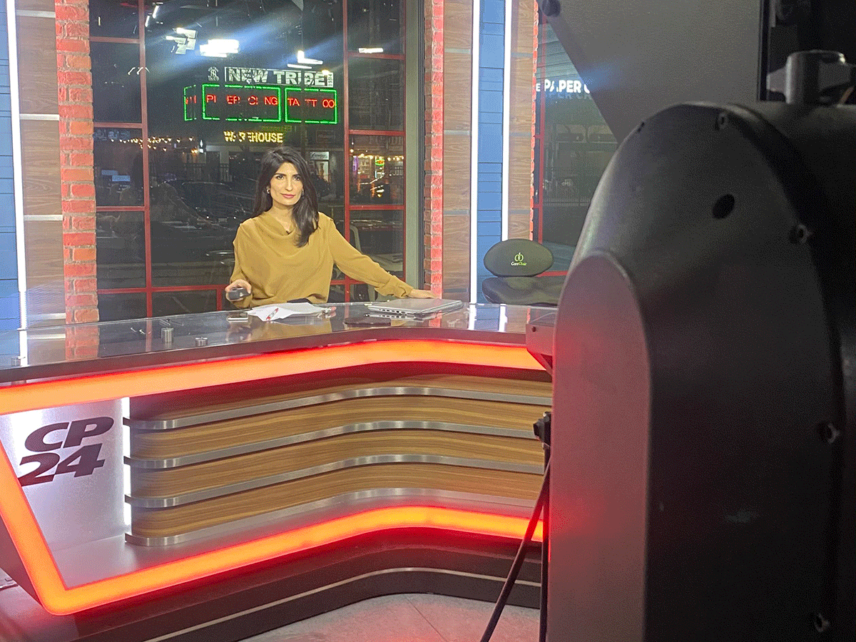 Anchor Leena Latafat sitting at the CP24 news desk