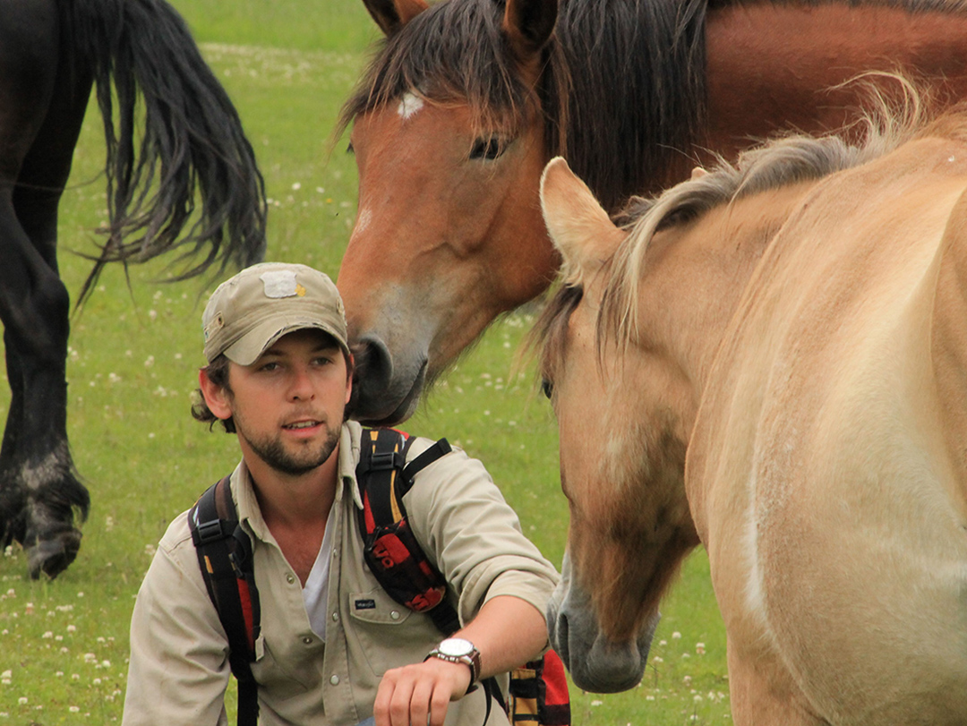 Filipe Masetti Leite with his horses on his original long ride from Calgary, Canada to Sao Paolo, Bazil.