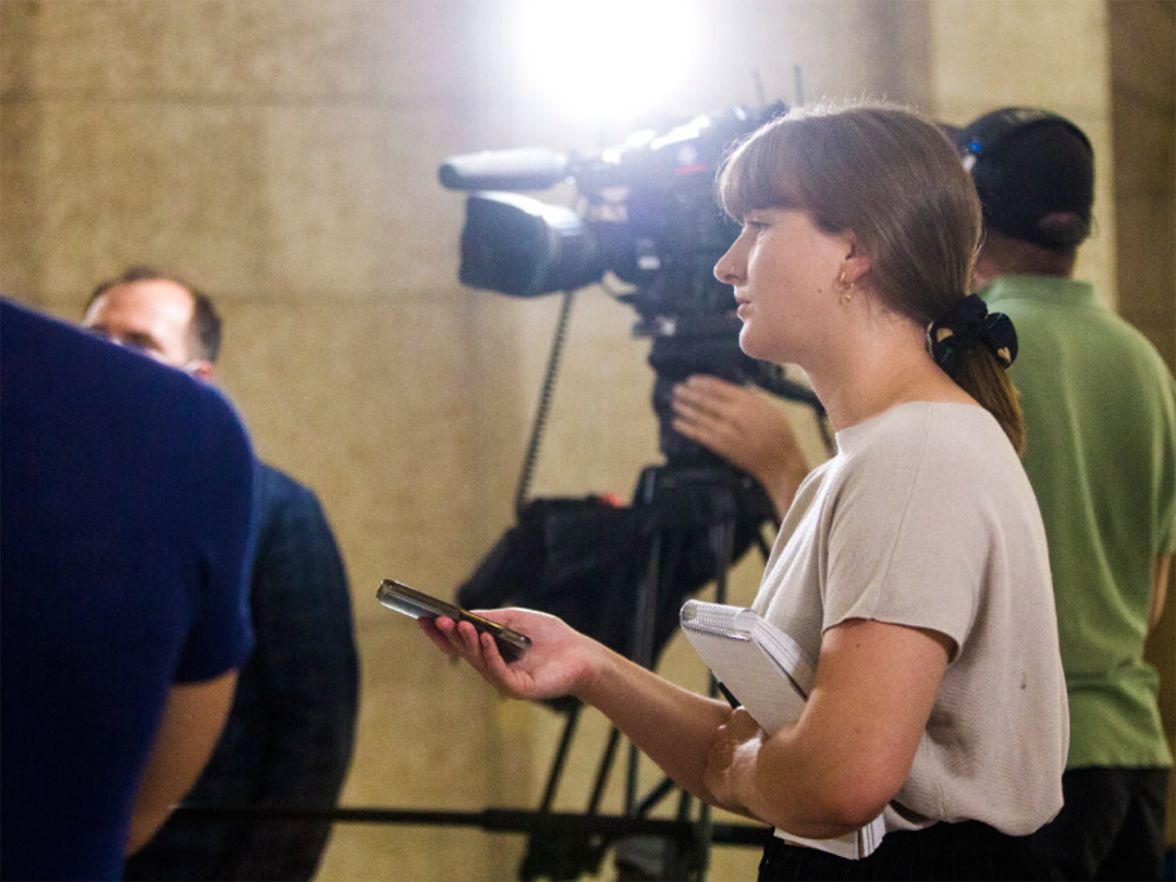 Maggie Macintosh at a press conference in Winnipeg. 