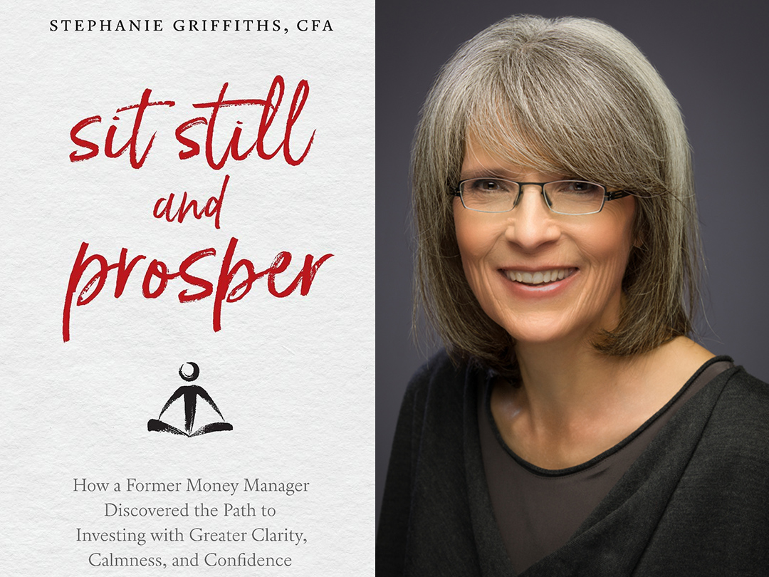 Cover image of Sit Still and Prosper and headshot of Stephanie Griffths. 