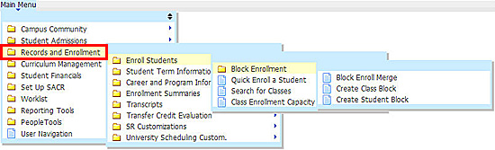 Records and Enrolment option under Main Menu