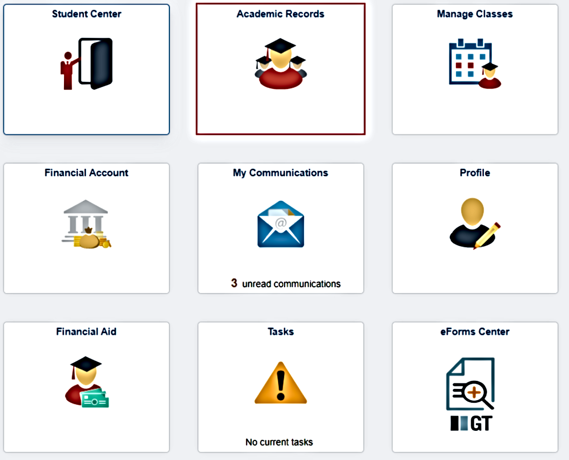 Highlighted 'Academic Records' tile in RAMSS homepage menu