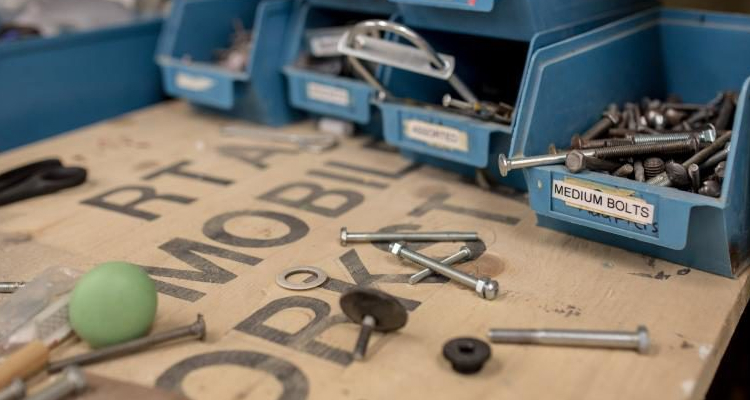 Tools, screws and nuts & bolts on workbench in The Work Shop