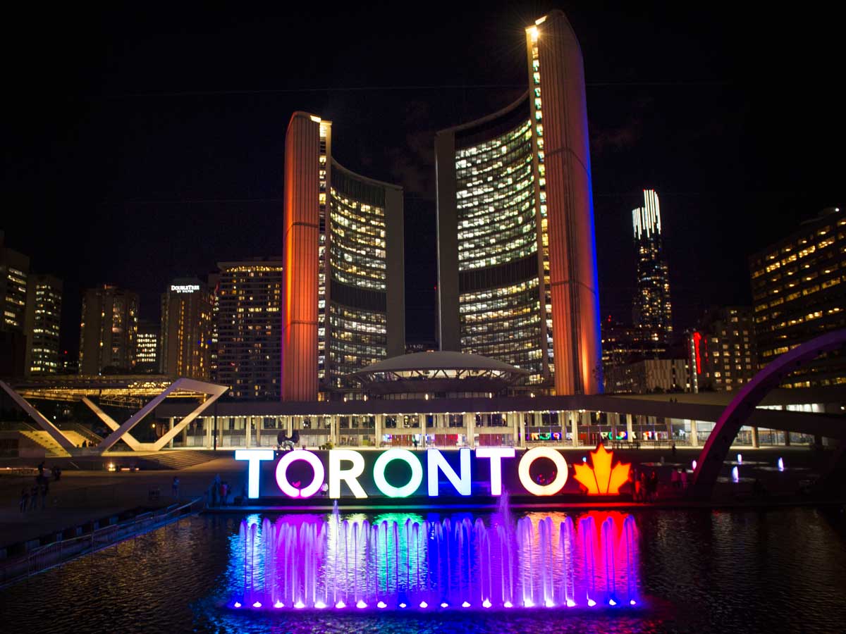 City hall lit up in Ryerson colours