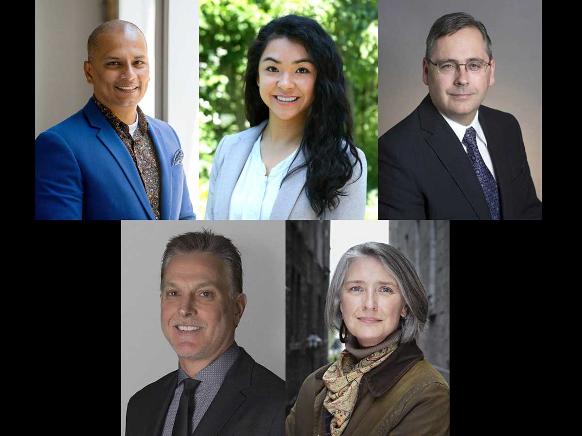 Clockwise from top, left: Sathish Bala, Anna Amy Ho, bruce McCuaig, Louise Penny and David McKibbon