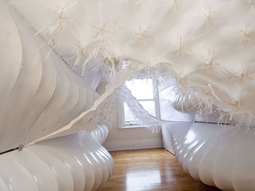 A white membrane inside a room is meant to invoke acoustic changes