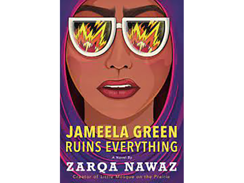 A book cover of a woman with fire reflected in her sunglasses.