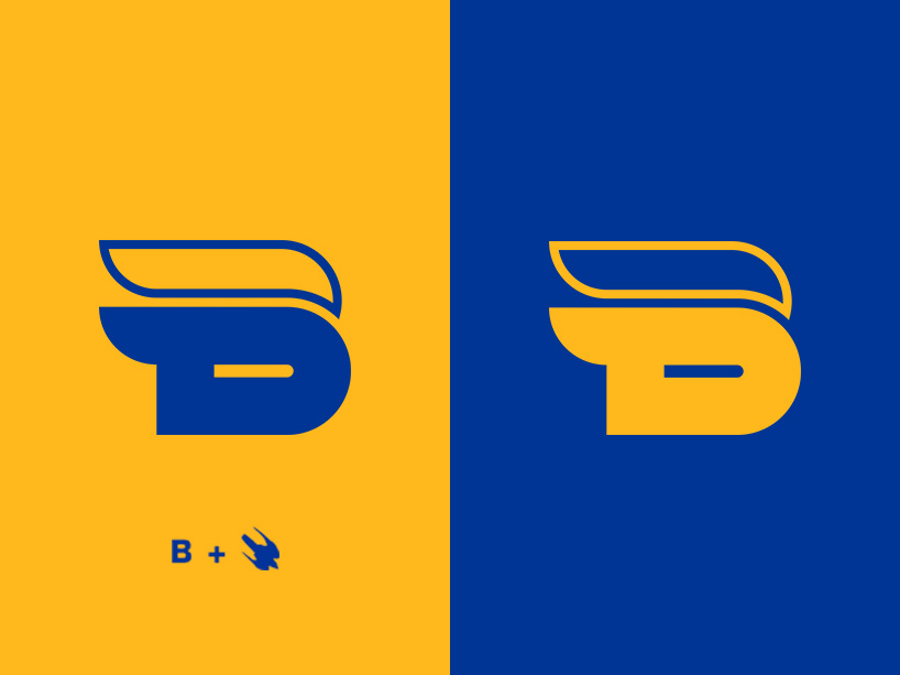 Two images of the ‘B’ in the TMU Bold logo. One with gold background and blue text, the other with a blue background and gold text.