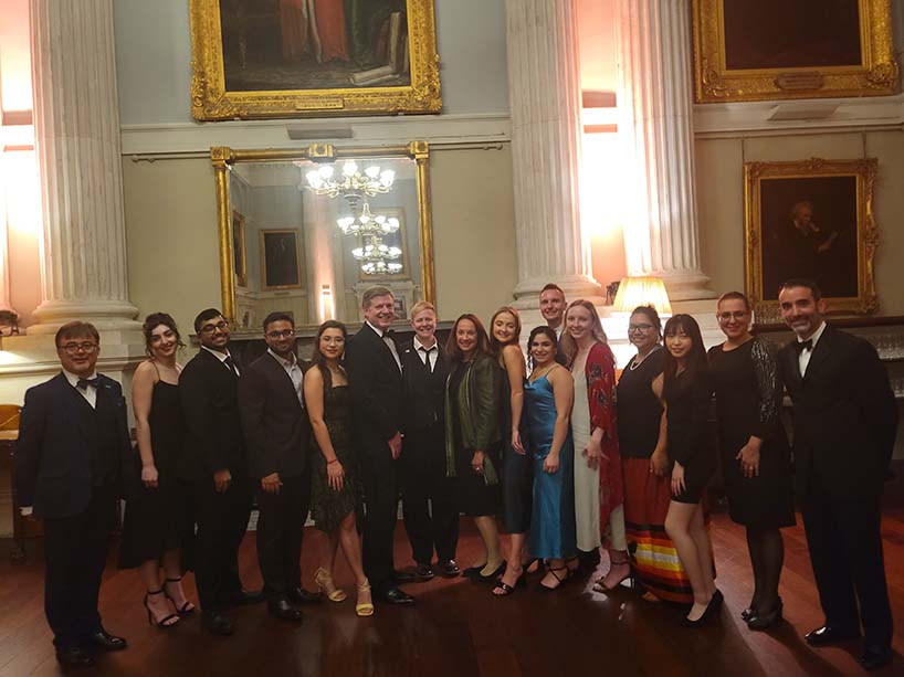 Students who won Global Undergraduate Awards pose for a photo while dressed up in Dublin.