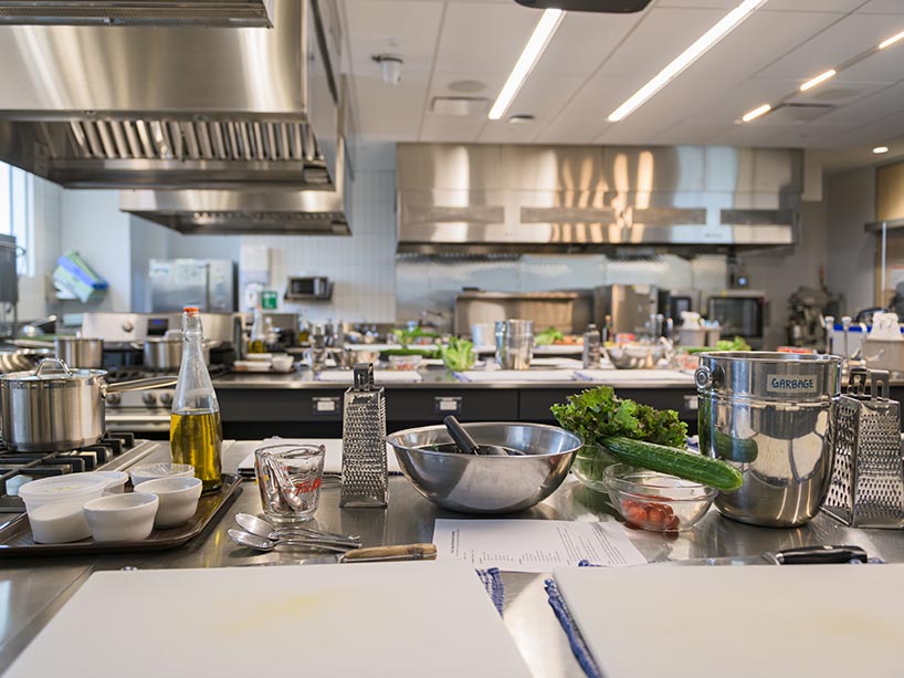 Ingredients laid out in a large kitchen