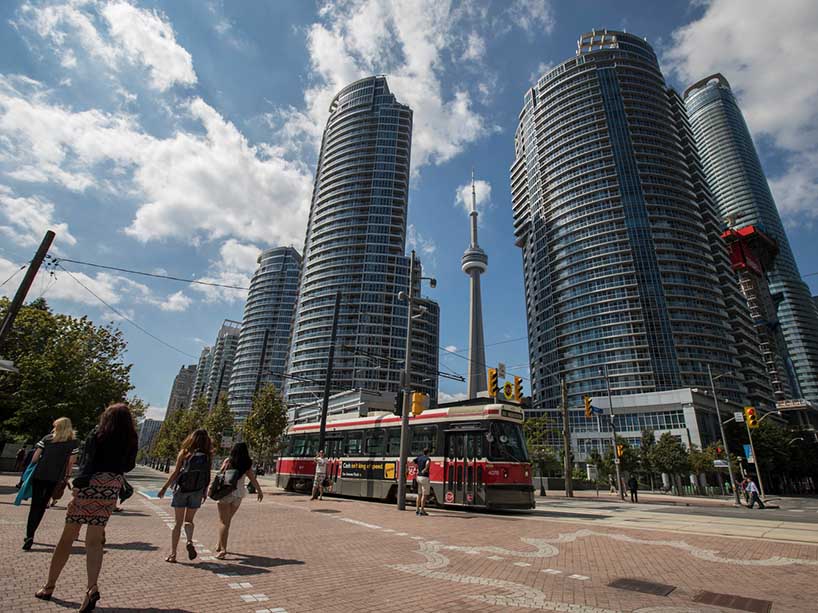 Toronto skyline with a TTC streetcar.