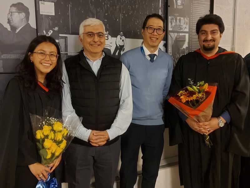 First two graduates of the MSc program pose with their professors on graduation day