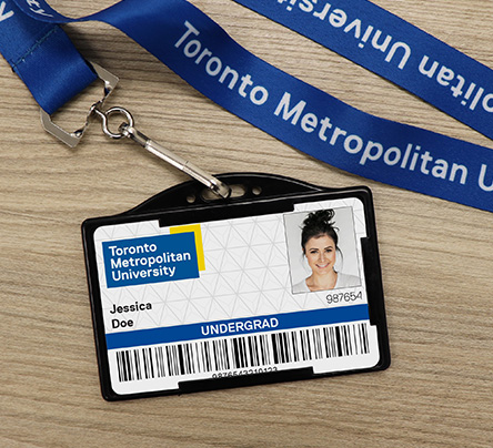 Close up on the TMU OneCard attached to a lanyard