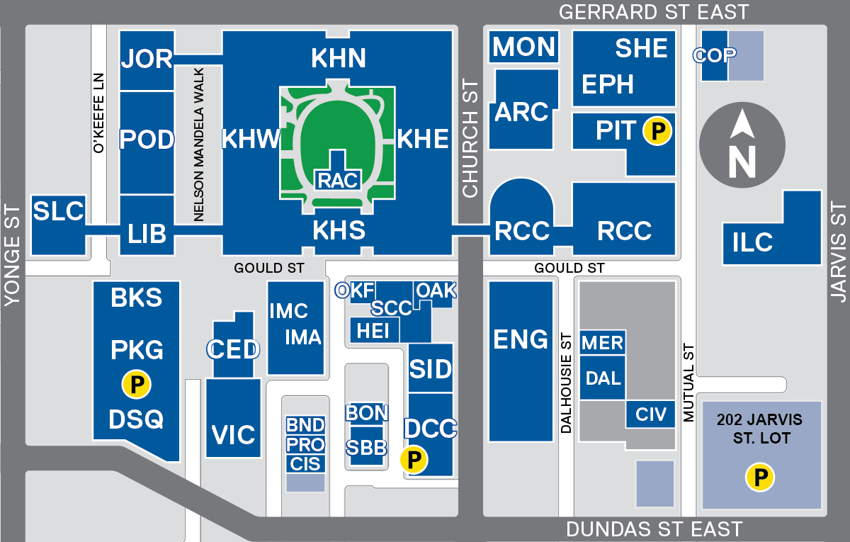 A map of public parking at TMU.