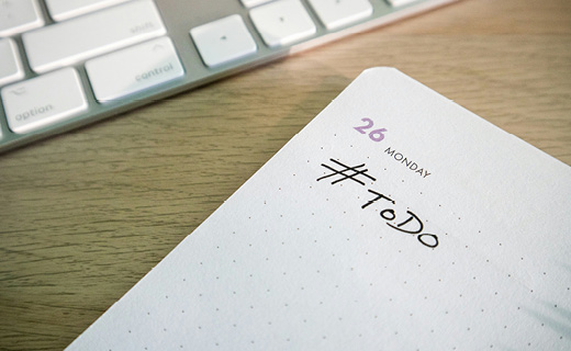 A day planner page showing the date of Monday 26 with the hashtag To Do written on the page.