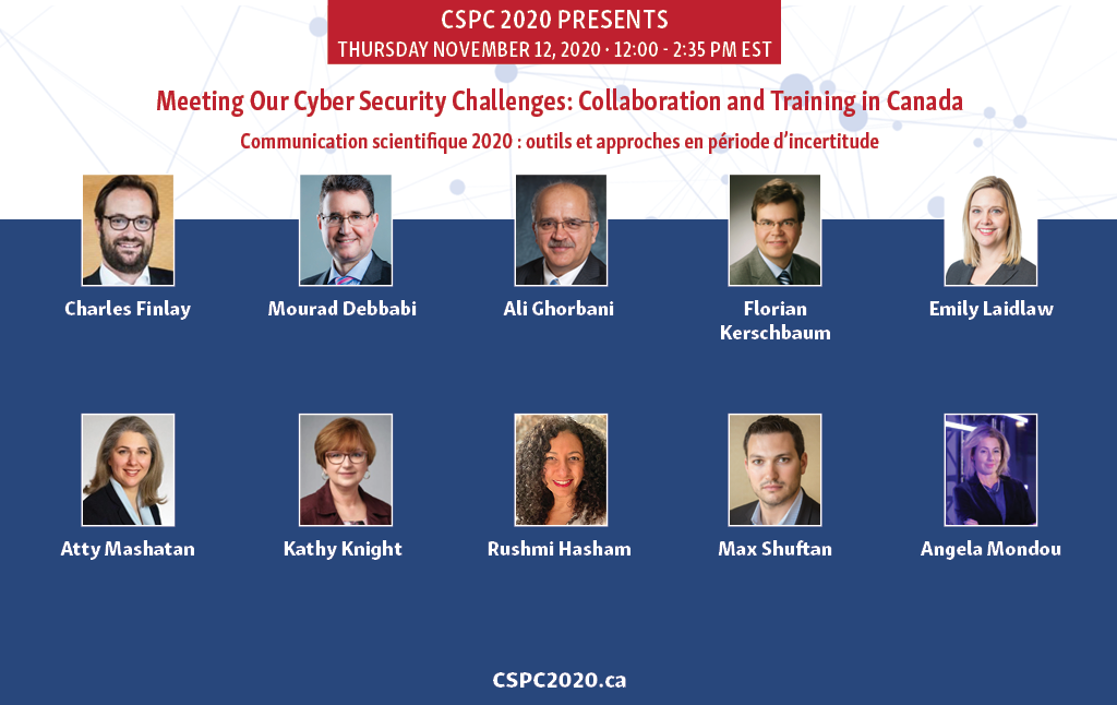 The Canadian Science Policy Conference banner for Panel 1, featuring a number of cybersecurity experts and speakers