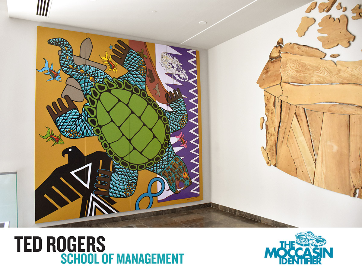 'Indigenous History of the Land' mural in the hallways of the TRSM building