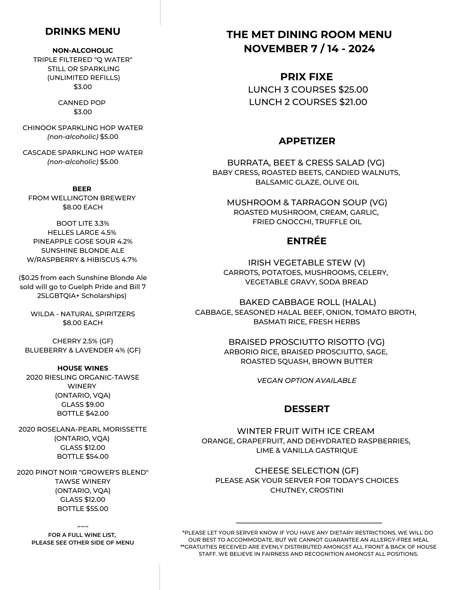 Met Dining Menu October