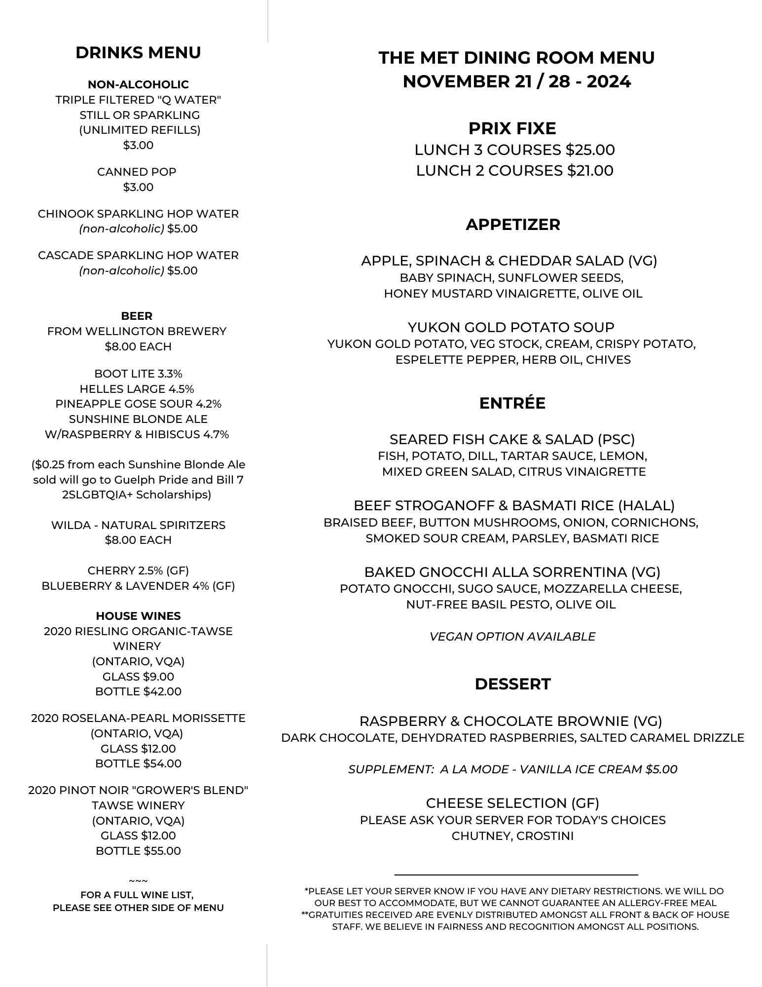 Met Dining Menu October