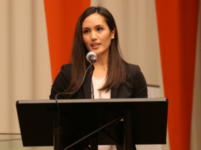 Rochelle speaking at a UN conference