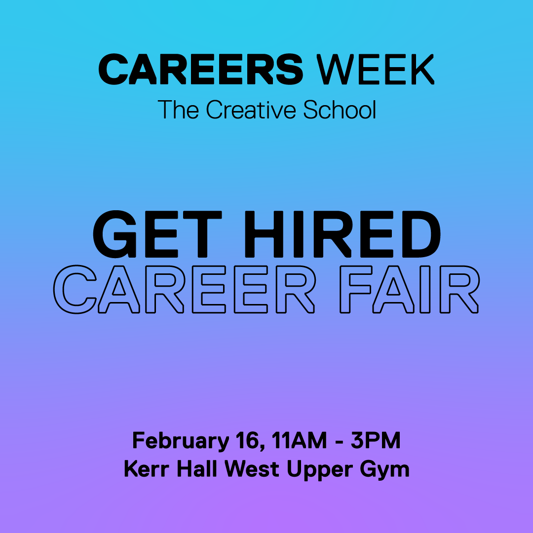 A blue and purple gradient graphic to advertise Careers Week at The Creative School