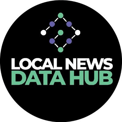 The Local News Data Hub logo featuring green white and purple text on a black background