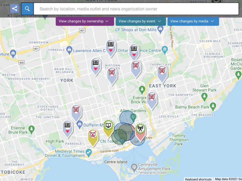 The Local News Map showing the geographical location of Toronto