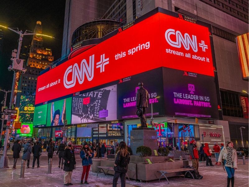 Large screens display CNNplus logo in  Times Square