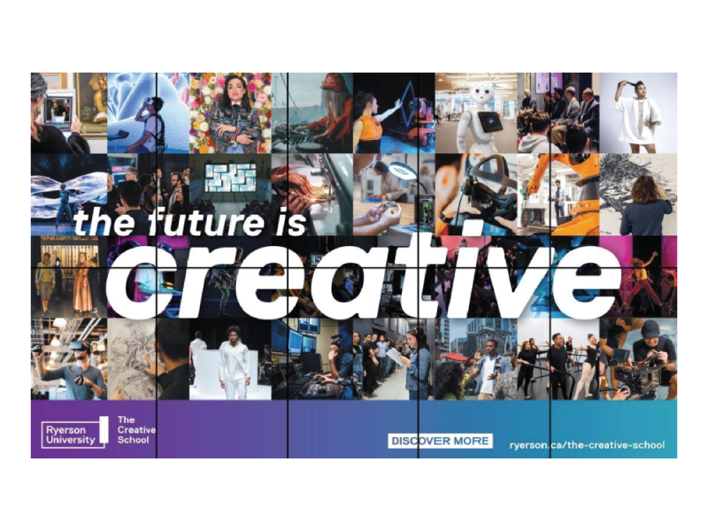 A collage of images of students at The Creative School with the text ‘the future is creative’