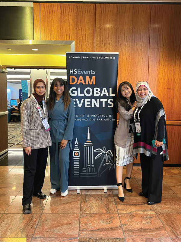 GCM students Afrah Usman, Areej Syeda and Winnie Zhan with Professor Reem El Asaleh