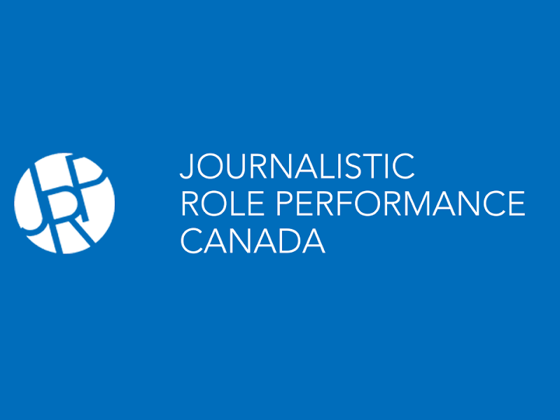 A blue background with white text that reads 'journalistic role performance in canada'