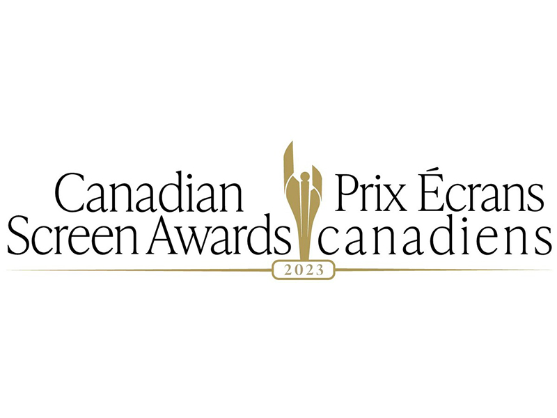 a white graphic with the logo of the Canadian Screen Awards 2023 in english and french