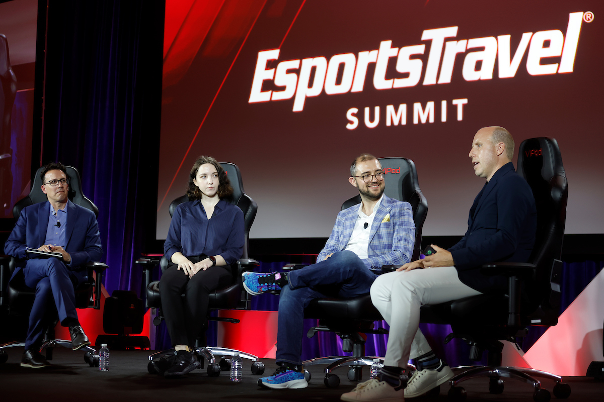 Taylor McMillan and Geoffrey Lachapelle speaking at “The Rise of Collegiate Esports Venues” panel