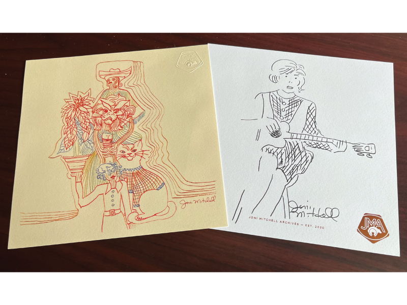 Two prints donated to the capsule by Joni Mitchell, an influential singer-songwriter and artist