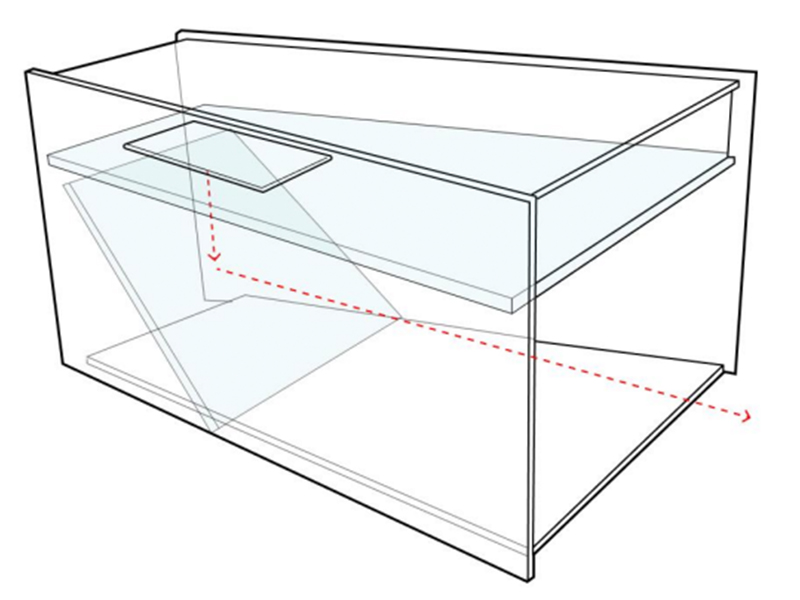 A computer-generated blueprint of a hologram box