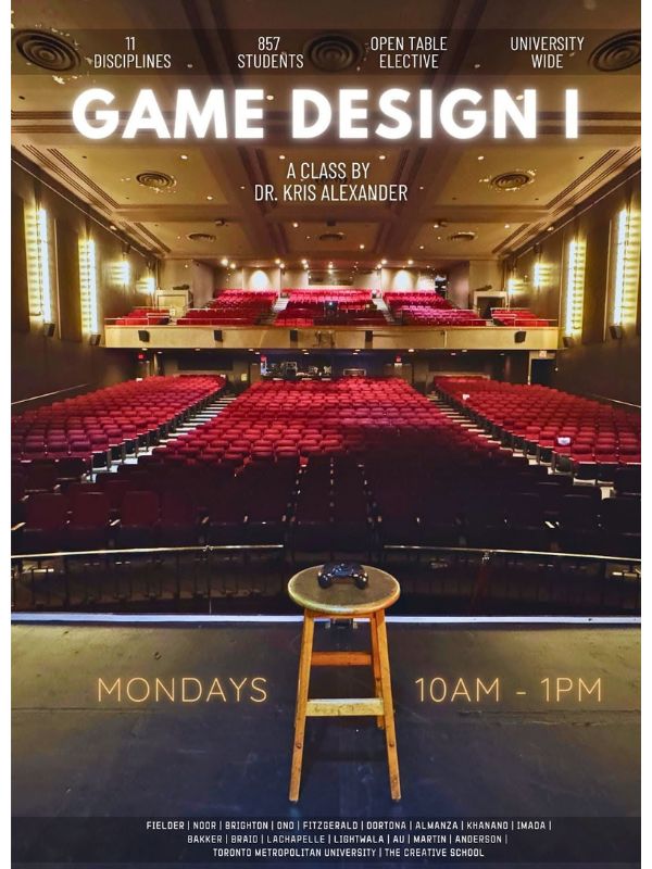 A graphic poster titled "Game Design I" with the background image being the Chrysalis