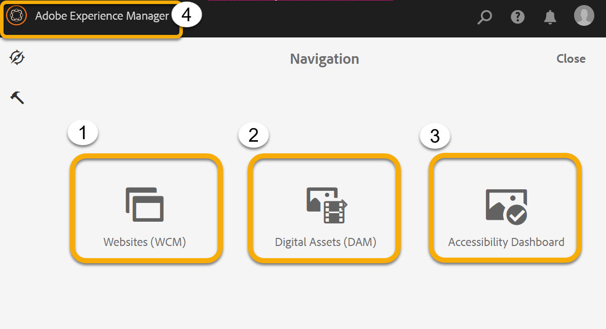 AEM start page navigation